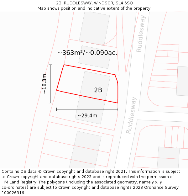 2B, RUDDLESWAY, WINDSOR, SL4 5SQ: Plot and title map