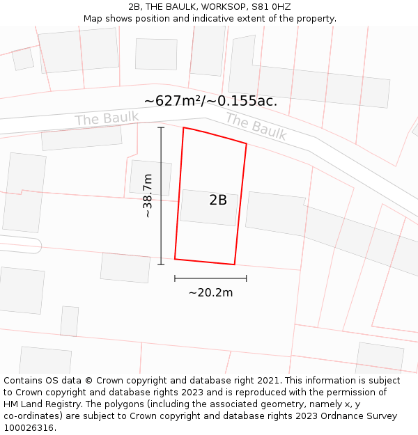 2B, THE BAULK, WORKSOP, S81 0HZ: Plot and title map