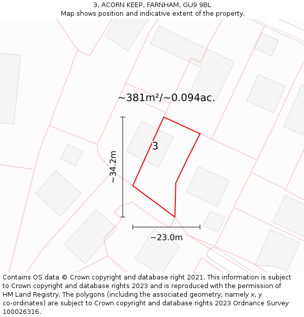 3, ACORN KEEP, FARNHAM, GU9 9BL: Plot and title map