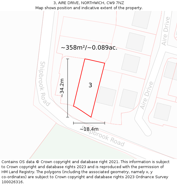 3, AIRE DRIVE, NORTHWICH, CW9 7NZ: Plot and title map