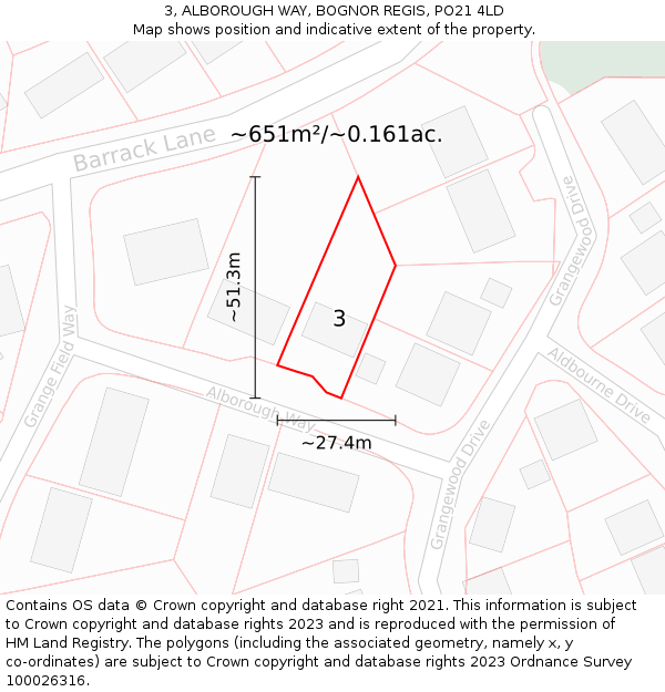 3, ALBOROUGH WAY, BOGNOR REGIS, PO21 4LD: Plot and title map