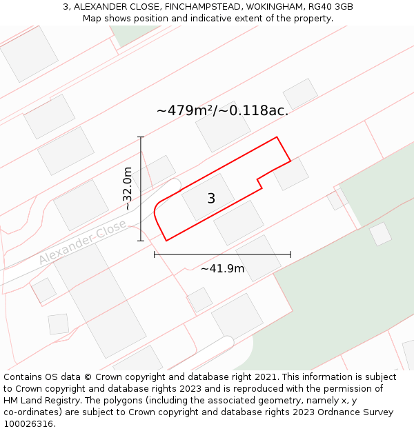 3, ALEXANDER CLOSE, FINCHAMPSTEAD, WOKINGHAM, RG40 3GB: Plot and title map