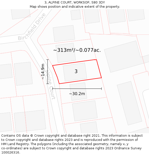 3, ALPINE COURT, WORKSOP, S80 3DY: Plot and title map