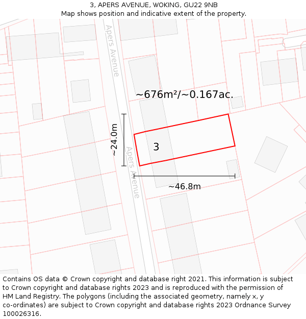 3, APERS AVENUE, WOKING, GU22 9NB: Plot and title map