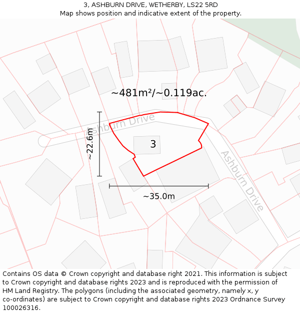 3, ASHBURN DRIVE, WETHERBY, LS22 5RD: Plot and title map