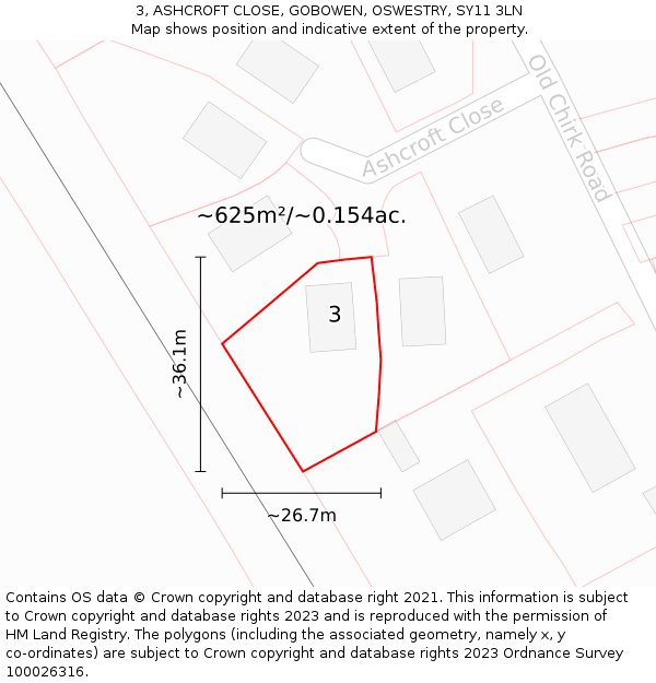 3, ASHCROFT CLOSE, GOBOWEN, OSWESTRY, SY11 3LN: Plot and title map