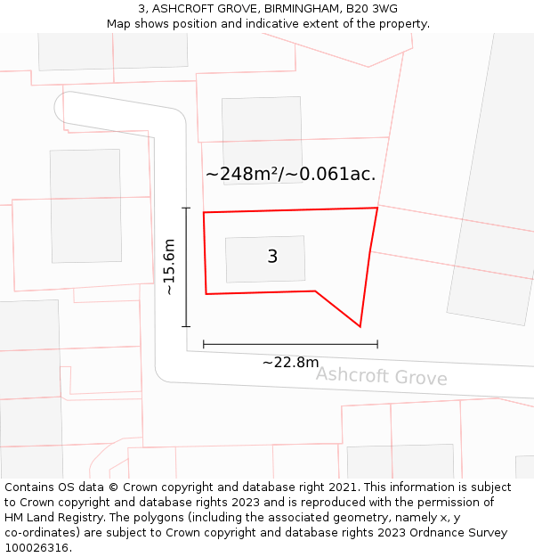 3, ASHCROFT GROVE, BIRMINGHAM, B20 3WG: Plot and title map