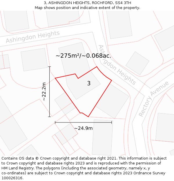 3, ASHINGDON HEIGHTS, ROCHFORD, SS4 3TH: Plot and title map