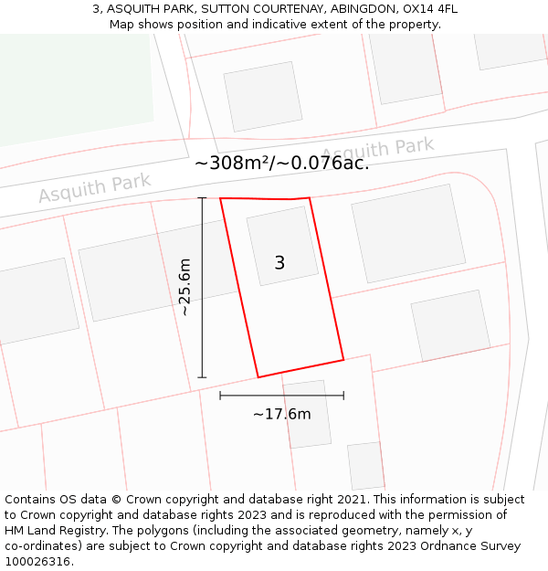 3, ASQUITH PARK, SUTTON COURTENAY, ABINGDON, OX14 4FL: Plot and title map