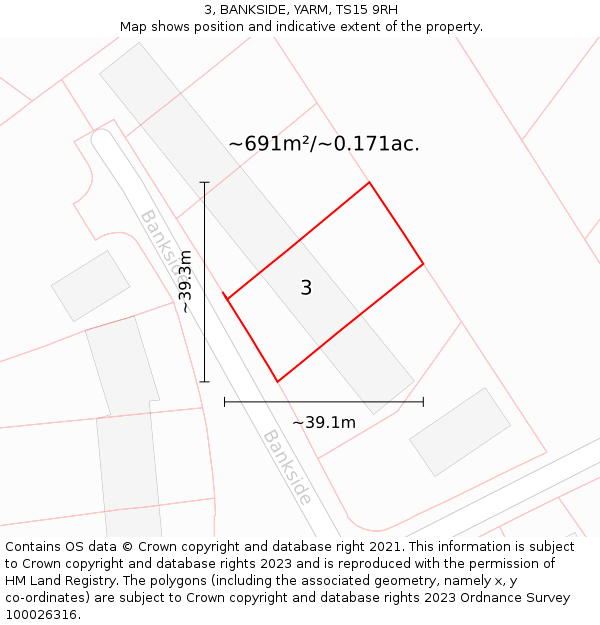 3, BANKSIDE, YARM, TS15 9RH: Plot and title map