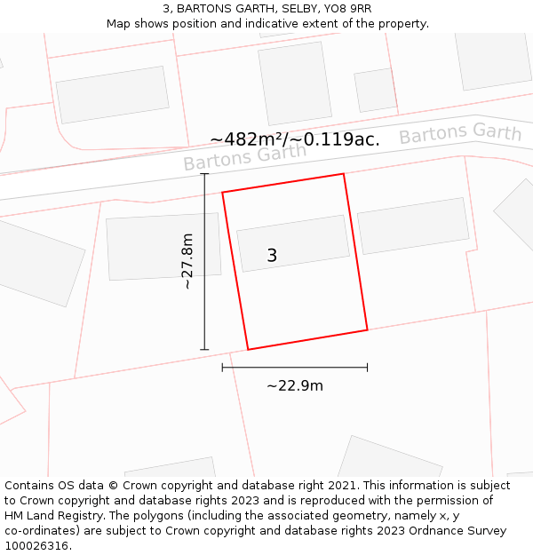 3, BARTONS GARTH, SELBY, YO8 9RR: Plot and title map