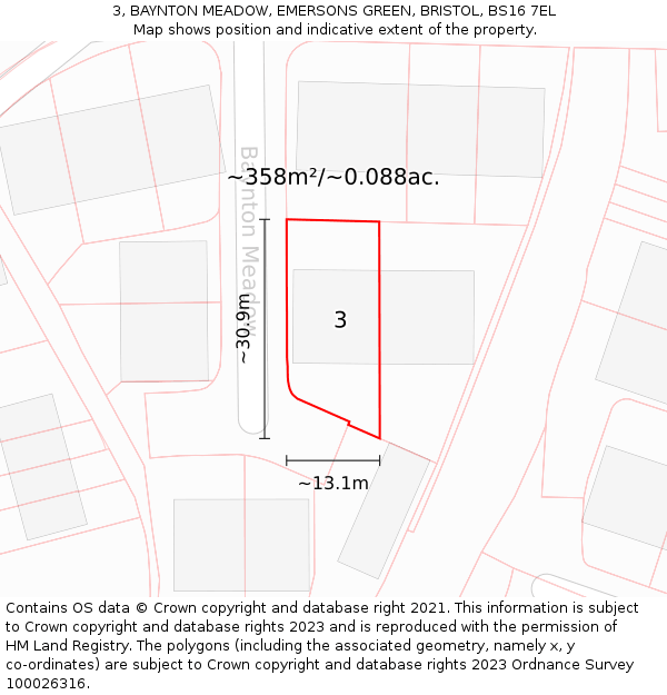 3, BAYNTON MEADOW, EMERSONS GREEN, BRISTOL, BS16 7EL: Plot and title map