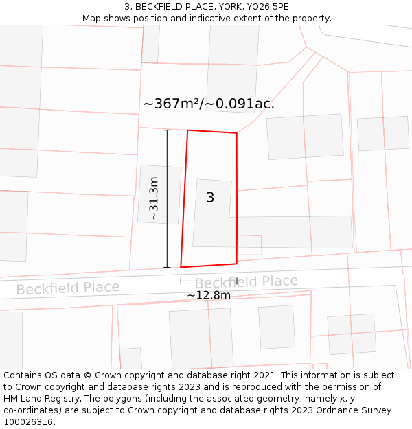 3, BECKFIELD PLACE, YORK, YO26 5PE: Plot and title map