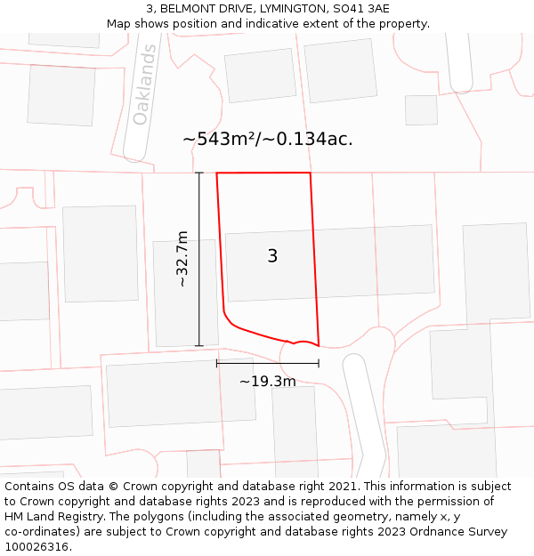 3, BELMONT DRIVE, LYMINGTON, SO41 3AE: Plot and title map