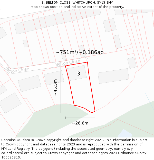 3, BELTON CLOSE, WHITCHURCH, SY13 1HY: Plot and title map