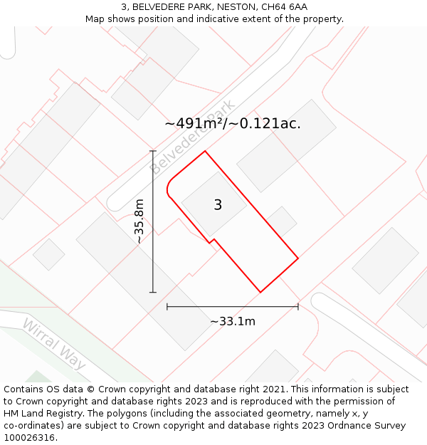 3, BELVEDERE PARK, NESTON, CH64 6AA: Plot and title map