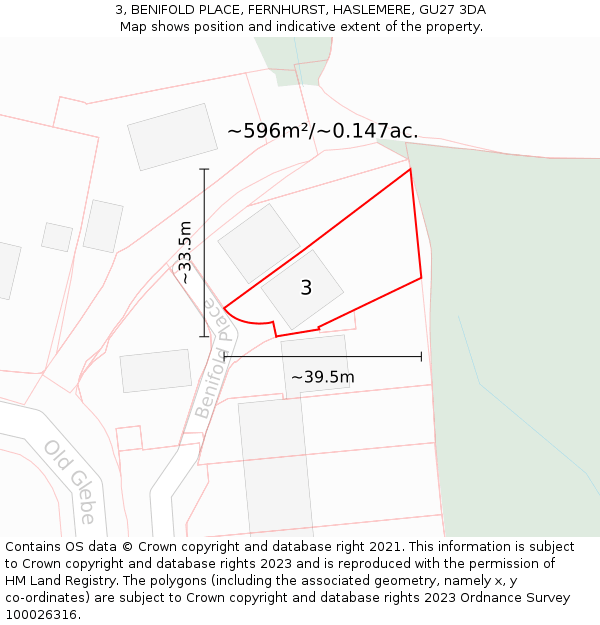 3, BENIFOLD PLACE, FERNHURST, HASLEMERE, GU27 3DA: Plot and title map