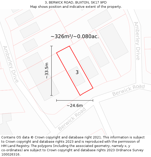 3, BERWICK ROAD, BUXTON, SK17 9PD: Plot and title map