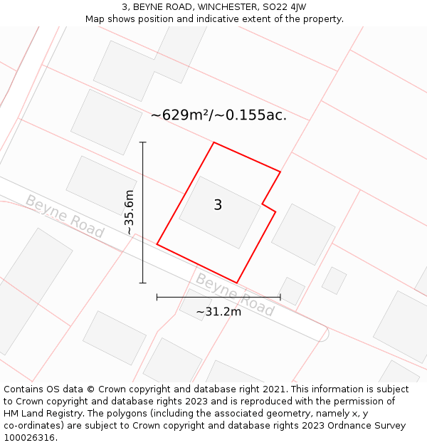 3, BEYNE ROAD, WINCHESTER, SO22 4JW: Plot and title map