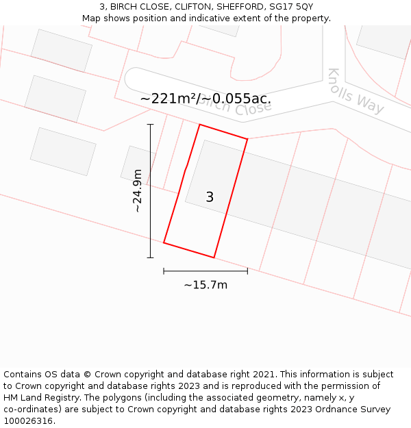 3, BIRCH CLOSE, CLIFTON, SHEFFORD, SG17 5QY: Plot and title map