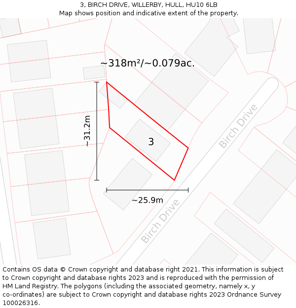 3, BIRCH DRIVE, WILLERBY, HULL, HU10 6LB: Plot and title map