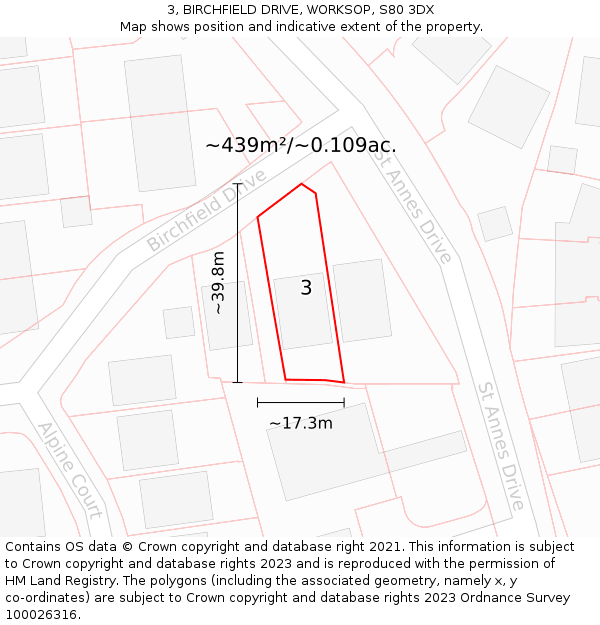 3, BIRCHFIELD DRIVE, WORKSOP, S80 3DX: Plot and title map