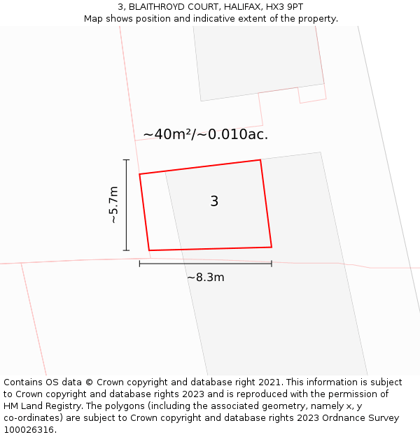 3, BLAITHROYD COURT, HALIFAX, HX3 9PT: Plot and title map