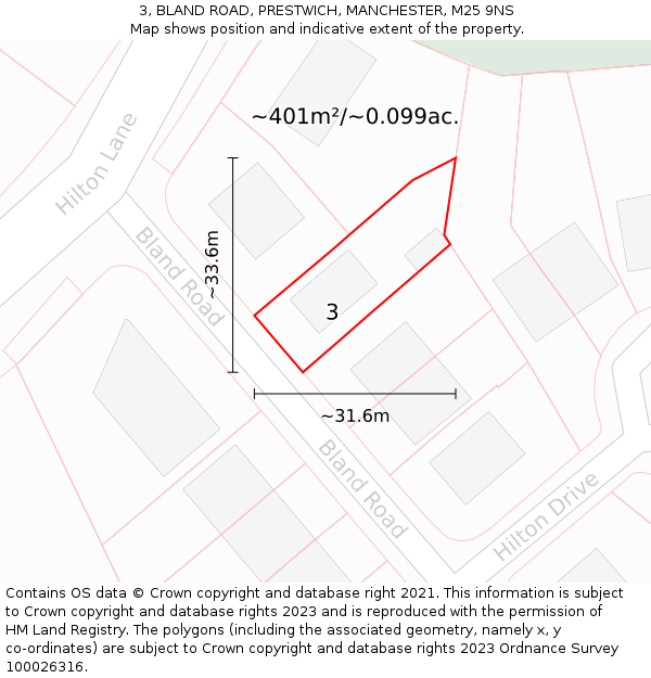 3, BLAND ROAD, PRESTWICH, MANCHESTER, M25 9NS: Plot and title map