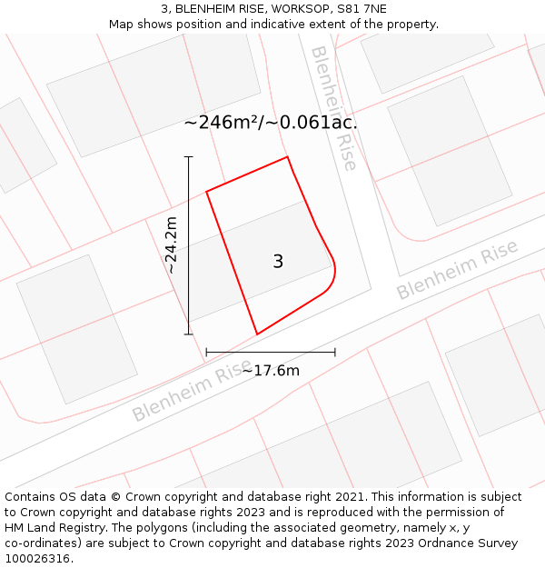 3, BLENHEIM RISE, WORKSOP, S81 7NE: Plot and title map