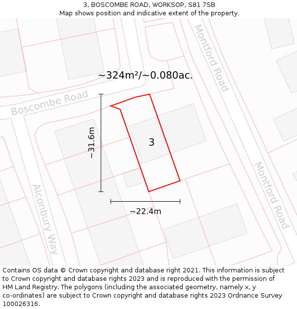 3, BOSCOMBE ROAD, WORKSOP, S81 7SB: Plot and title map