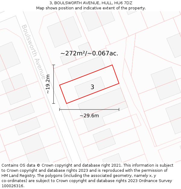 3, BOULSWORTH AVENUE, HULL, HU6 7DZ: Plot and title map