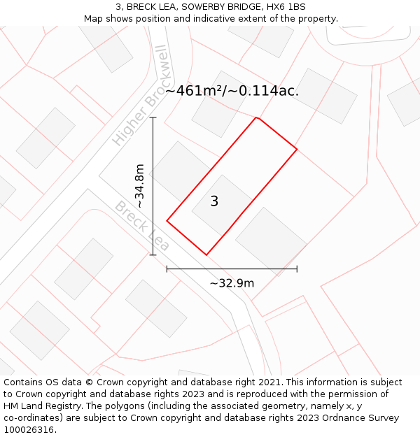 3, BRECK LEA, SOWERBY BRIDGE, HX6 1BS: Plot and title map