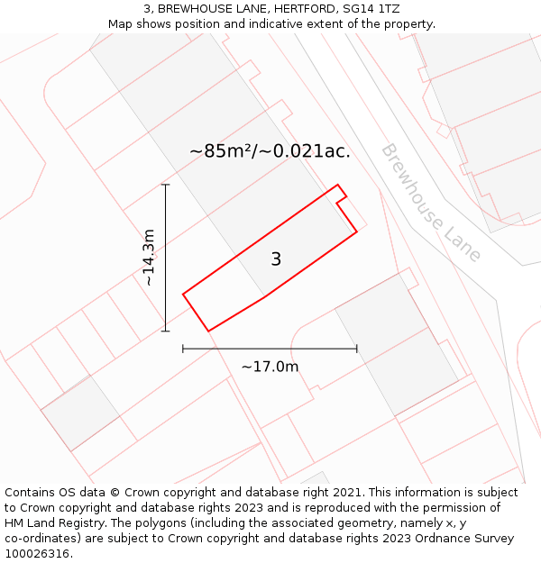 3, BREWHOUSE LANE, HERTFORD, SG14 1TZ: Plot and title map