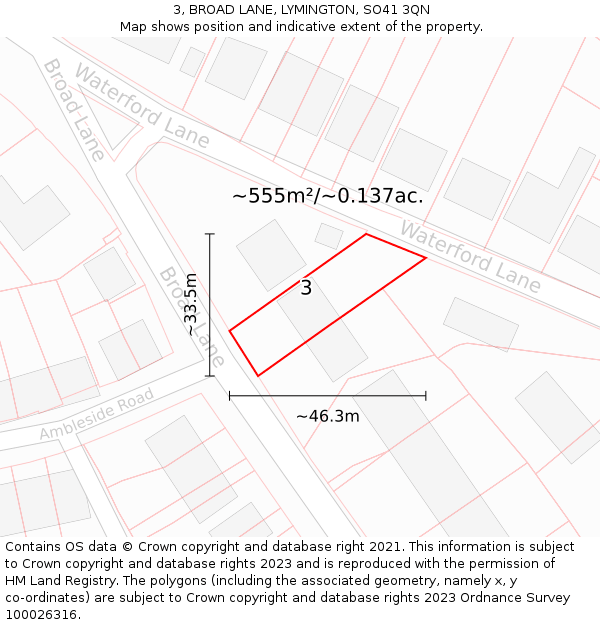 3, BROAD LANE, LYMINGTON, SO41 3QN: Plot and title map