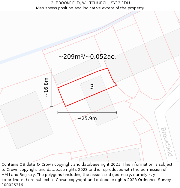 3, BROOKFIELD, WHITCHURCH, SY13 1DU: Plot and title map