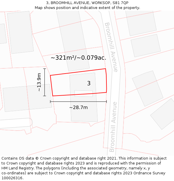 3, BROOMHILL AVENUE, WORKSOP, S81 7QP: Plot and title map