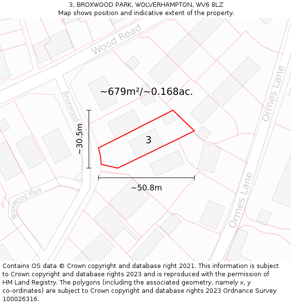 3, BROXWOOD PARK, WOLVERHAMPTON, WV6 8LZ: Plot and title map
