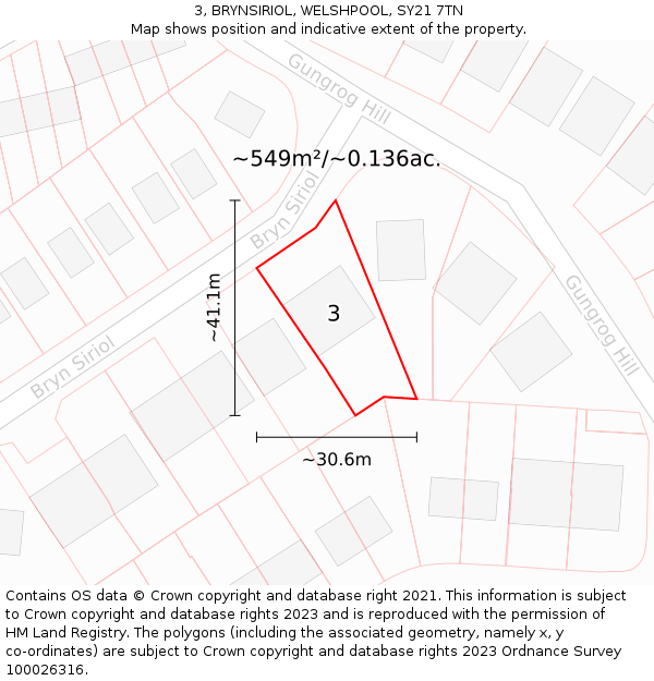 3, BRYNSIRIOL, WELSHPOOL, SY21 7TN: Plot and title map