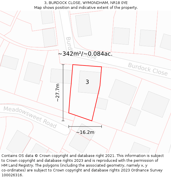 3, BURDOCK CLOSE, WYMONDHAM, NR18 0YE: Plot and title map