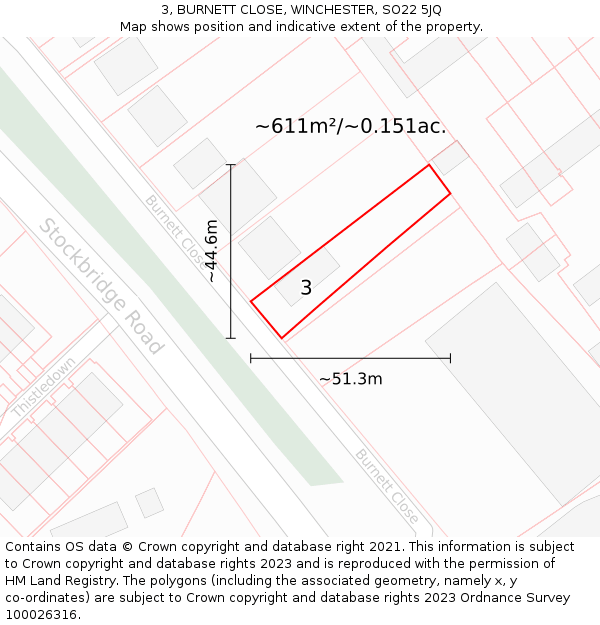 3, BURNETT CLOSE, WINCHESTER, SO22 5JQ: Plot and title map