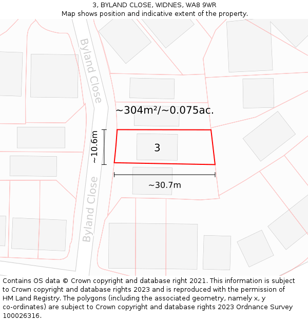 3, BYLAND CLOSE, WIDNES, WA8 9WR: Plot and title map