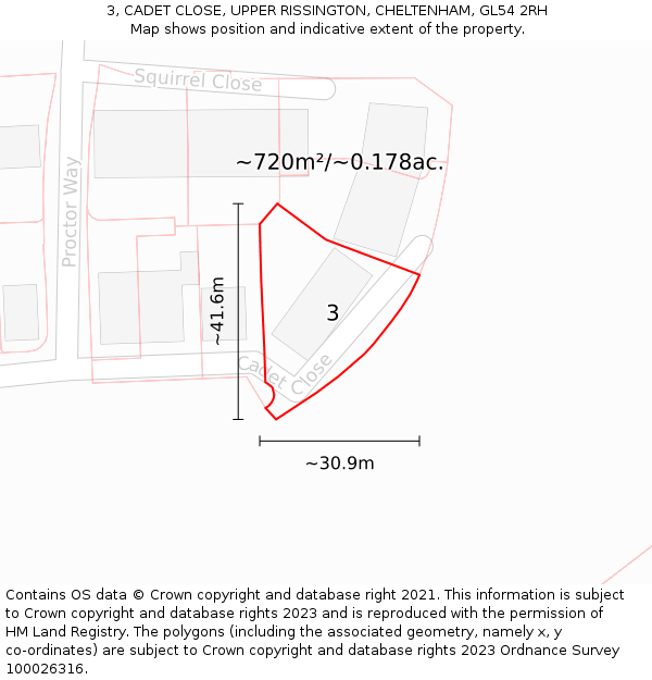 3, CADET CLOSE, UPPER RISSINGTON, CHELTENHAM, GL54 2RH: Plot and title map