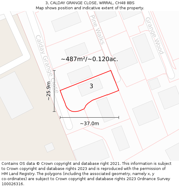 3, CALDAY GRANGE CLOSE, WIRRAL, CH48 8BS: Plot and title map