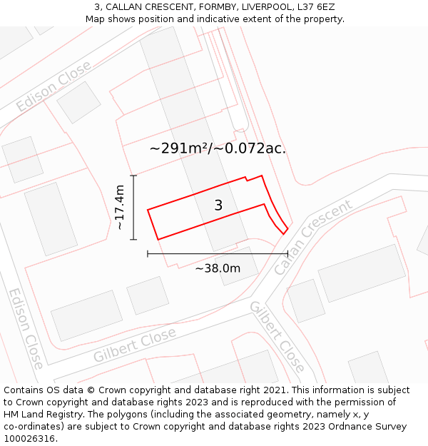 3, CALLAN CRESCENT, FORMBY, LIVERPOOL, L37 6EZ: Plot and title map