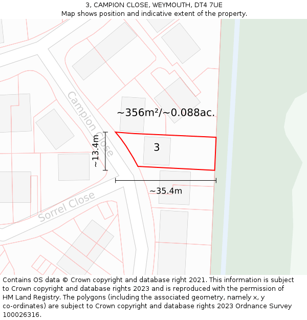 3, CAMPION CLOSE, WEYMOUTH, DT4 7UE: Plot and title map