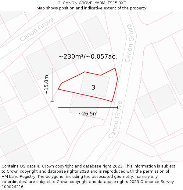 3, CANON GROVE, YARM, TS15 9XE: Plot and title map