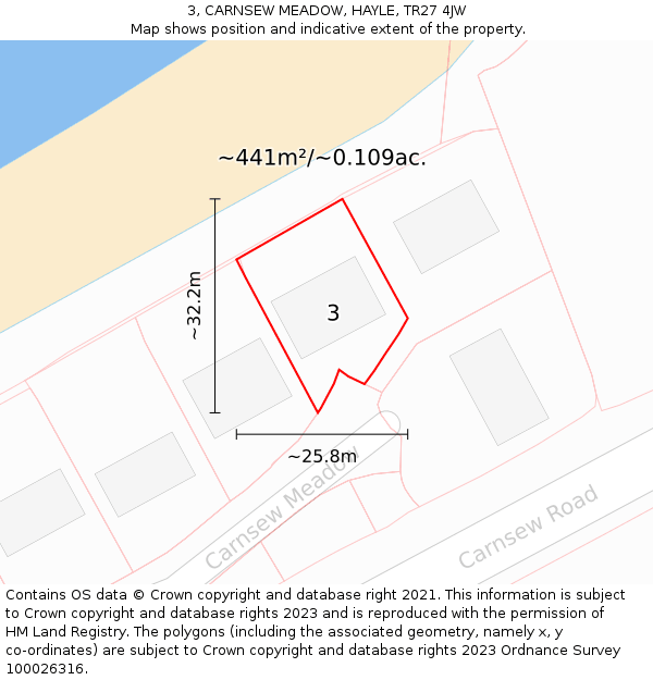 3, CARNSEW MEADOW, HAYLE, TR27 4JW: Plot and title map