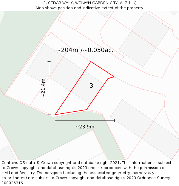 3, CEDAR WALK, WELWYN GARDEN CITY, AL7 1HQ: Plot and title map