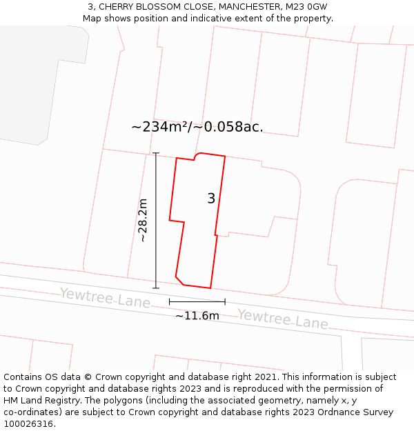 3, CHERRY BLOSSOM CLOSE, MANCHESTER, M23 0GW: Plot and title map