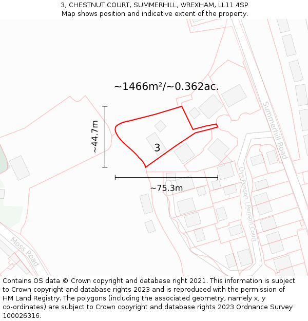 3, CHESTNUT COURT, SUMMERHILL, WREXHAM, LL11 4SP: Plot and title map